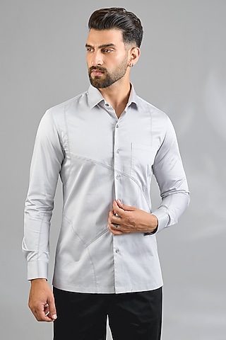 Silver Grey Cotton Shirt by Dhruv Vaish